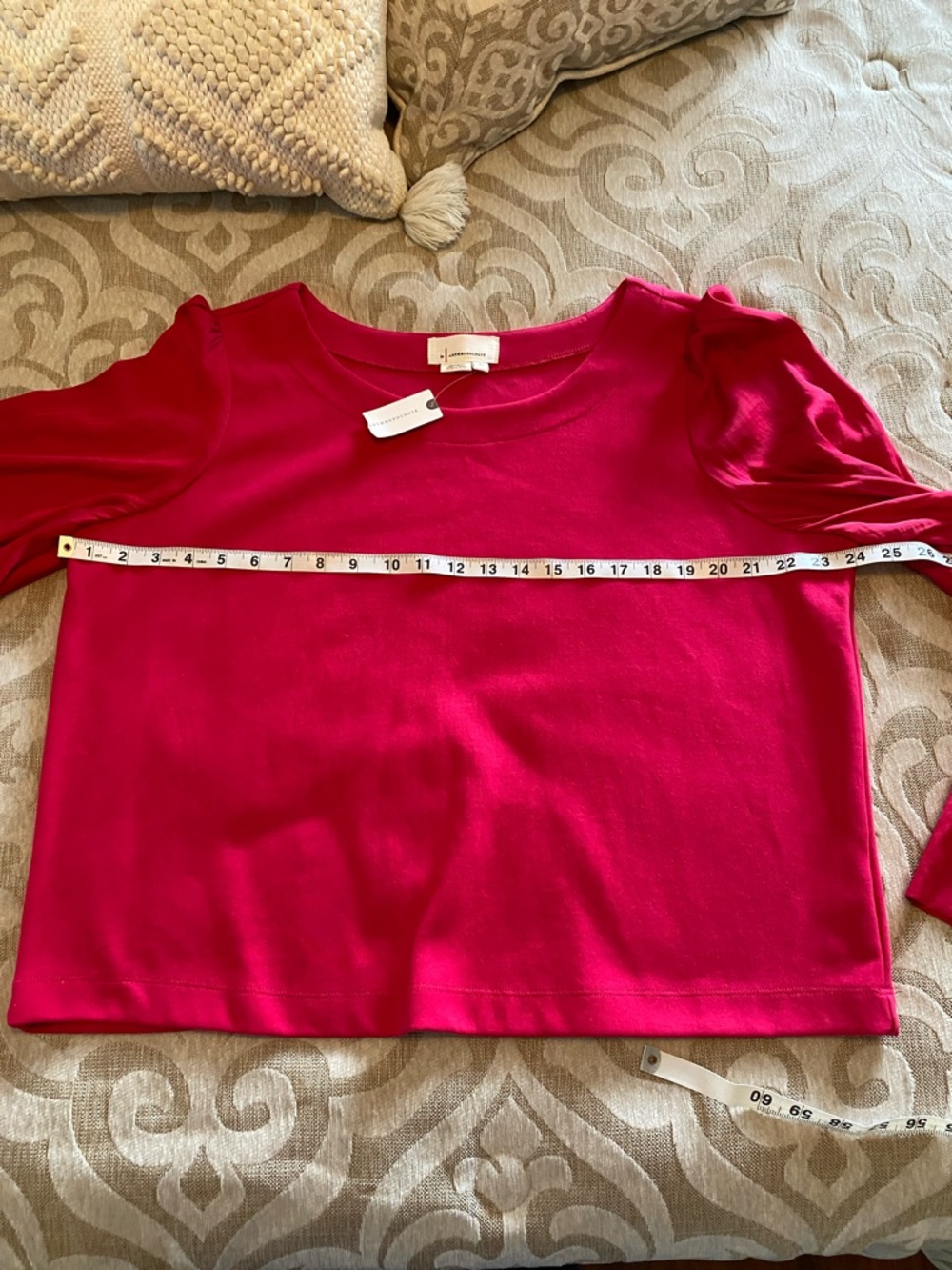 Anthropologie Fuchsia Blouse XL • Puff Sleeve Button Cuff Top • NWT - Picture 4 of 9